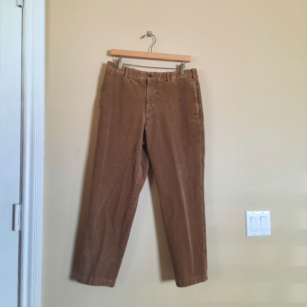Uniqlo Brown Tan Corduroy Straight Leg Pants Adjustable Waist Basics Capsule